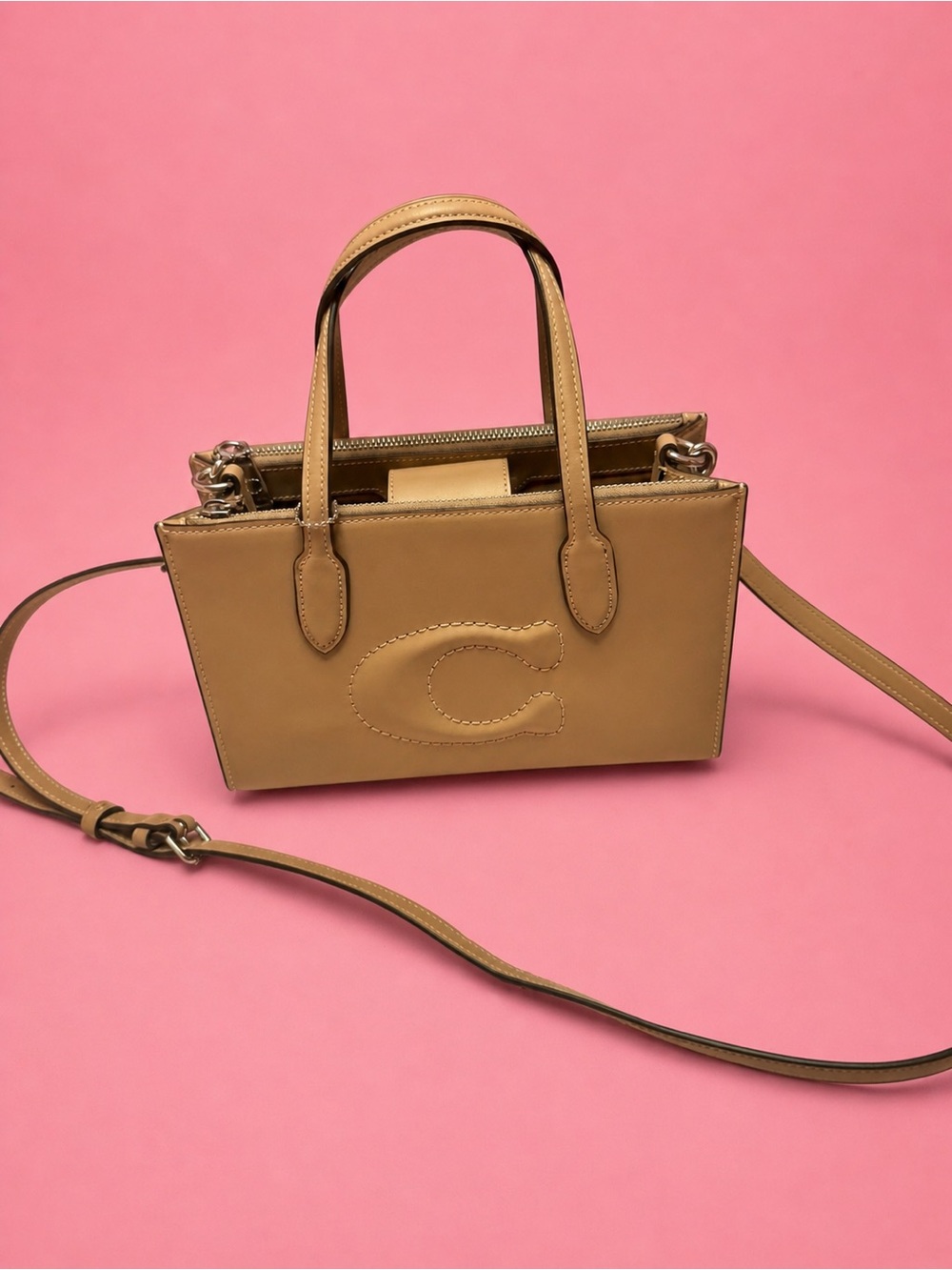 Coach Patent Leather Satchel in Beige